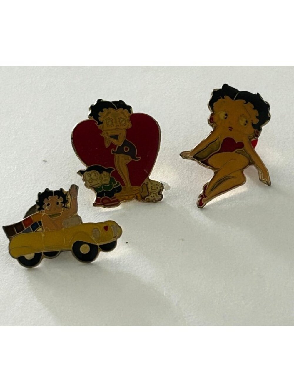 Vintage 80's Betty Boop Enamel Pins Set Of 3 Heart Car